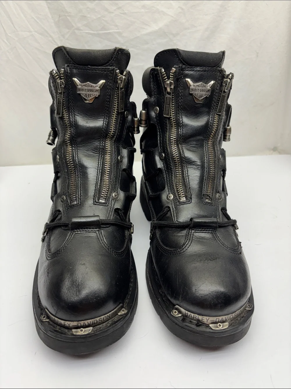 Harley-Davidson Black Leather Moto Zip Lace Boots, SZ 11